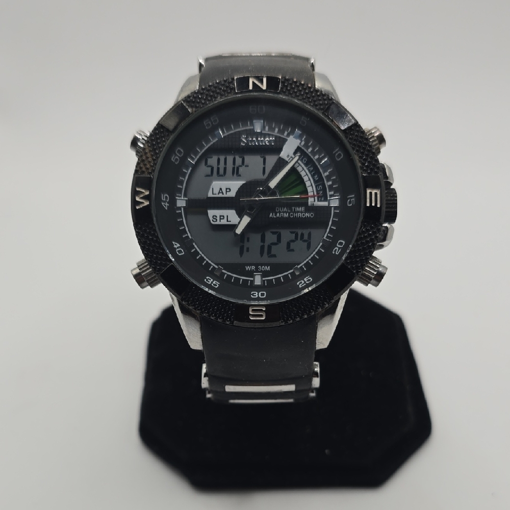 Stauer Hybrid Sports 47mm Black and Silver Men's Watch